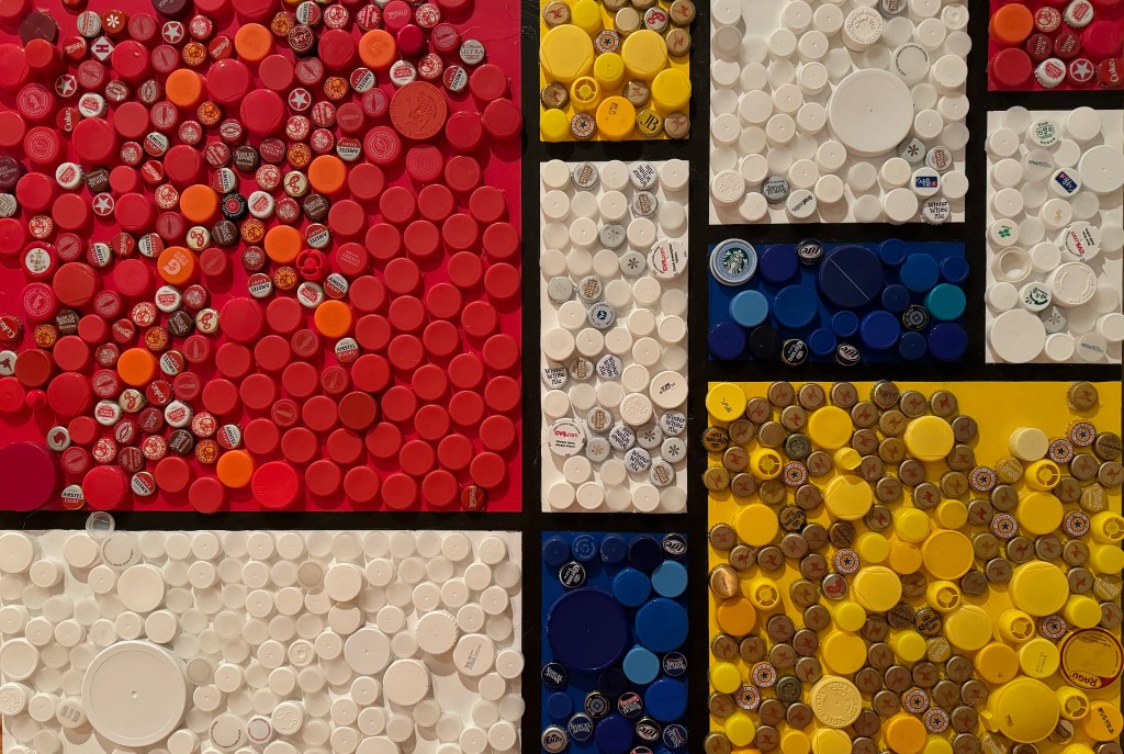 Bottle Caps on “Composition with Red, Blue, and&nbsp;Yellow”